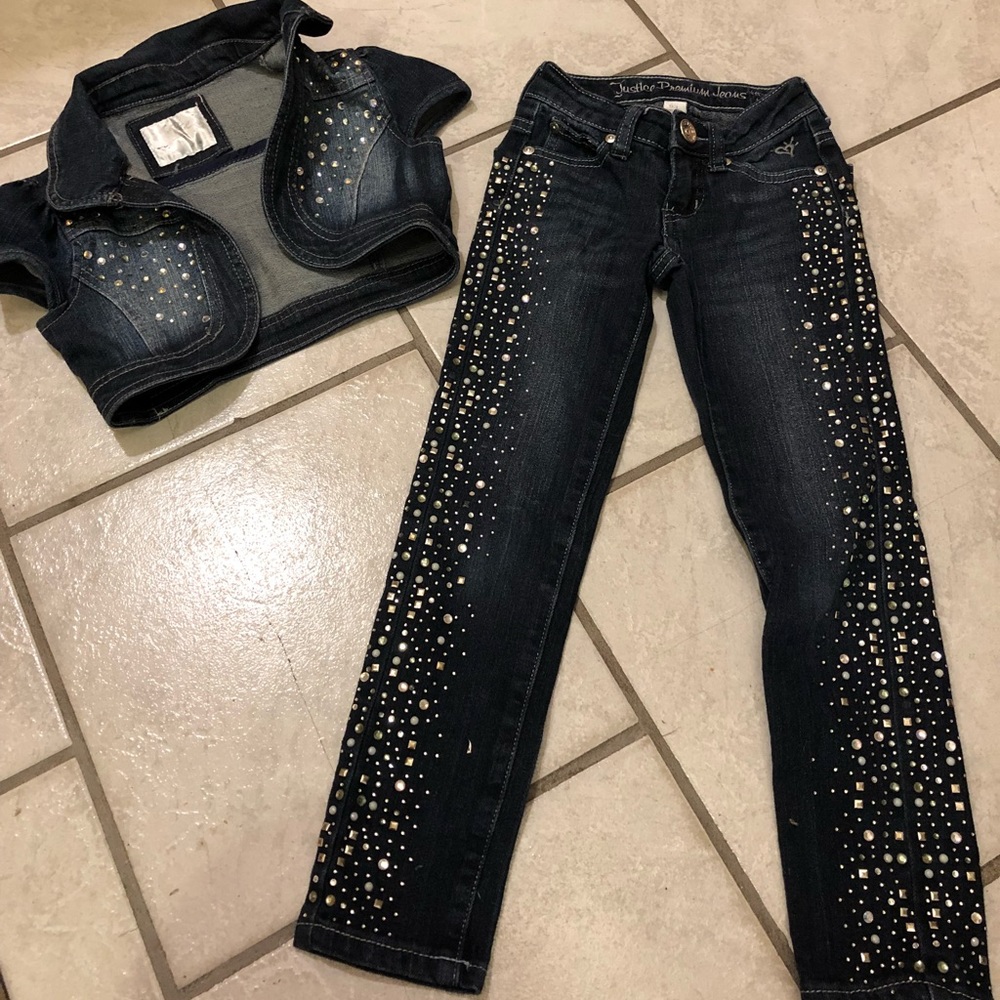 Girls bling jeans top jacket justice premium 6 s 7